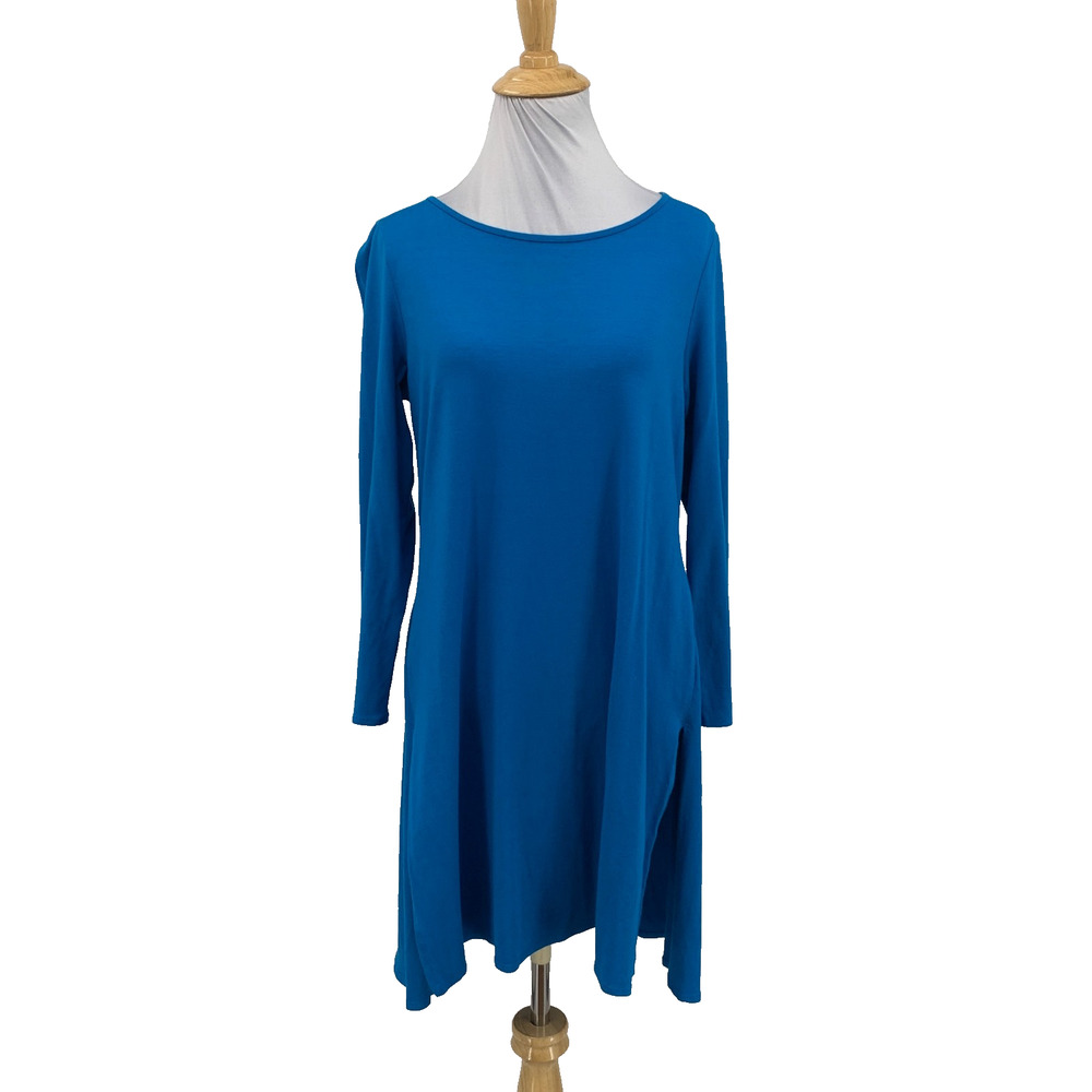 Eileen Fisher Top Womens S Small Cerulean Stretch Viscose Jersey Tunic Side Slit